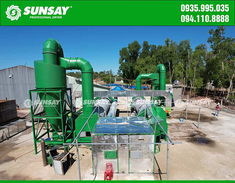 Sấy mùn dừa bằng công nghệ sấy thùng quay