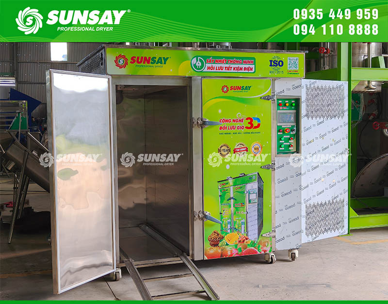 Máy sấy nhiệt 64 khay với xe goong đẩy tiện lợi