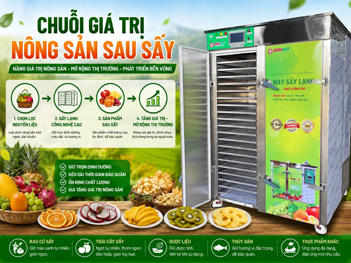 Chuỗi giá trị nông sản sau sấy là gì và vì sao nó đóng vai trò quyết định trong chiến lược phát triển bền vững của Việt Nam