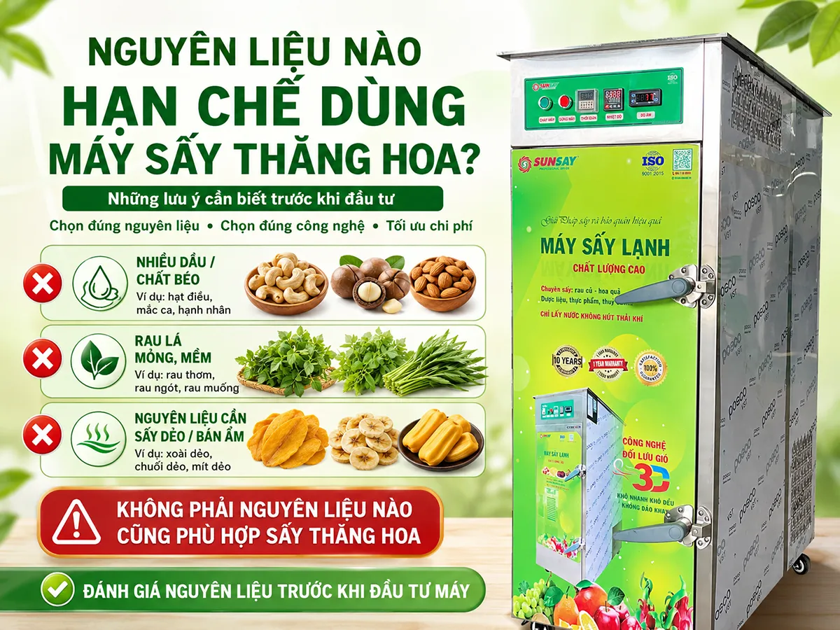 Nguyên liệu nào hạn chế dùng máy sấy thăng hoa là câu hỏi quan trọng mà các cơ sở sản xuất cần cân nhắc kỹ lưỡng trước khi đầu tư