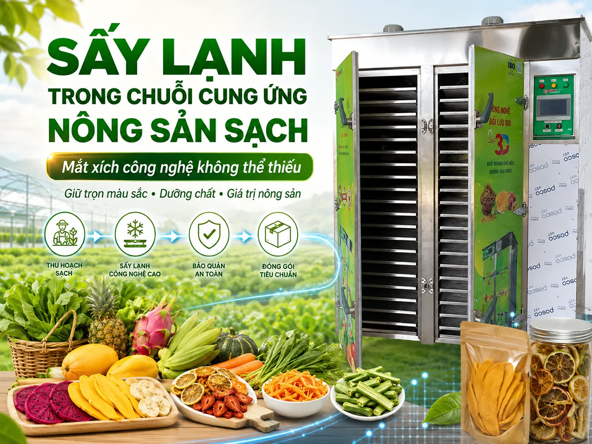 Sấy lạnh trong chuỗi cung ứng nông sản sạch đang trở thành giải pháp không thể thiếu để bảo toàn chất lượng, kéo dài thời gian bảo quản và nâng cao giá trị sản phẩm sau thu hoạch