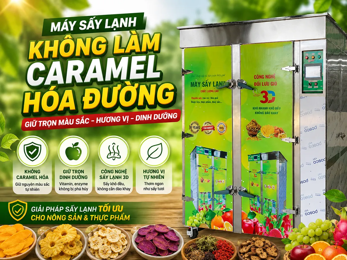Máy sấy lạnh không làm caramel hóa đường là giải pháp lý tưởng giúp trái cây và dược liệu giữ trọn màu sắc, vị ngọt tự nhiên và giá trị dinh dưỡng sau mỗi mẻ sấy