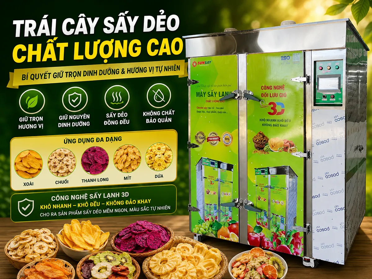 Trái cây sấy dẻo chất lượng cao là kết quả của quy trình sấy hiện đại giúp giữ nguyên màu sắc, hương vị và giá trị dinh dưỡng tự nhiên của từng loại trái cây