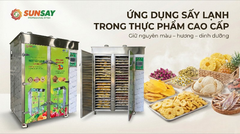 Ứng dụng sấy lạnh trong thực phẩm cao cấp giúp giữ trọn màu sắc, hương thơm và giá trị dinh dưỡng, tạo nên sự khác biệt rõ rệt so với các phương pháp sấy truyền thống