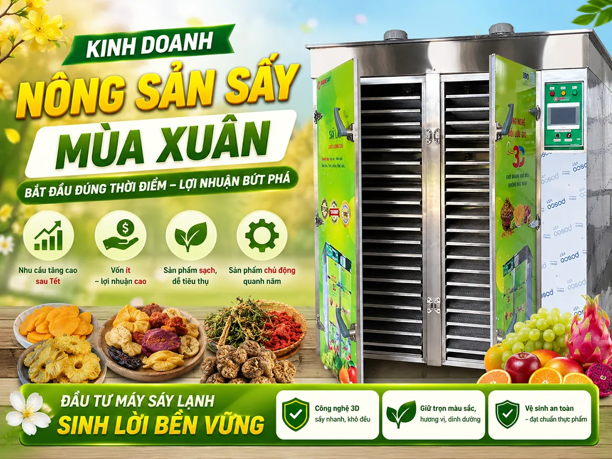 Kinh doanh nông sản sấy mùa xuân đang trở thành xu hướng tiềm năng khi người tiêu dùng ngày càng ưa chuộng thực phẩm sạch, tiện lợi và giàu giá trị dinh dưỡng