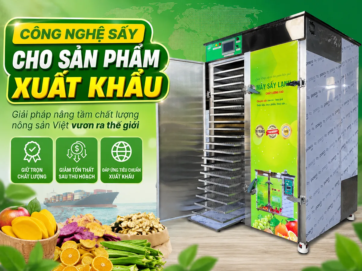 Công nghệ sấy cho sản phẩm xuất khẩu không chỉ quyết định độ khô, mà còn quyết định giá trị thương mại của sản phẩm trên thị trường quốc tế.