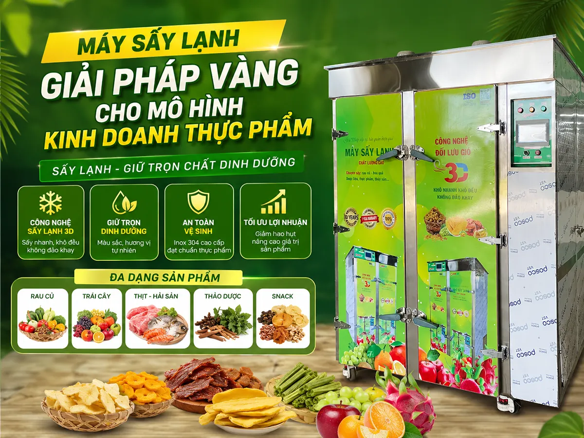 Máy sấy lạnh cho mô hình kinh doanh thực phẩm là giải pháp hiệu quả giúp các cơ sở sản xuất tạo ra sản phẩm sấy chất lượng cao