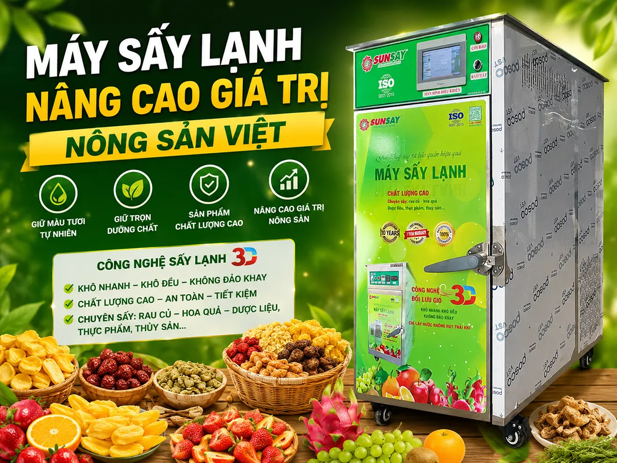 Nhờ công nghệ tách ẩm hiện đại và sấy ở nhiệt độ thấp, máy sấy lạnh nâng cao giá trị nông sản bằng cách giữ nguyên màu sắc, hương vị và hàm lượng dinh dưỡng của sản phẩm sau khi sấy