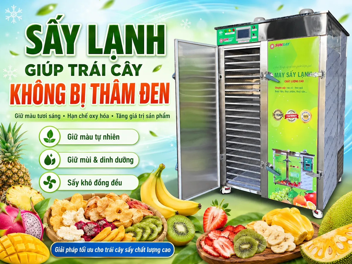Nhờ quá trình sấy ở nhiệt độ thấp và kiểm soát độ ẩm ổn định, sấy lạnh giúp trái cây không bị thâm đen, giữ được màu sắc tươi sáng và hình thức hấp dẫn sau khi chế biến.