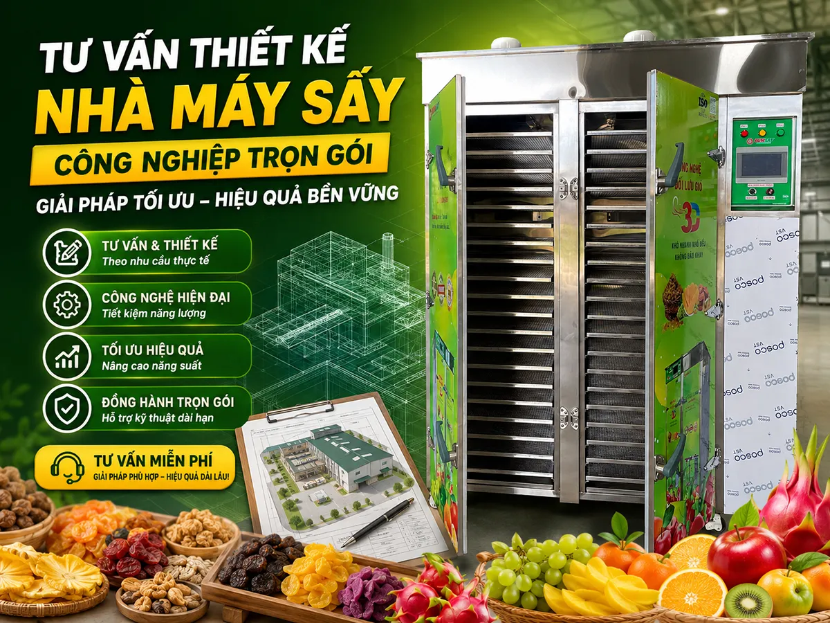 Dịch vụ tư vấn thiết kế nhà máy sấy công nghiệp của SUNSAY giúp doanh nghiệp tối ưu chi phí đầu tư, nâng cao hiệu suất vận hành và đảm bảo chất lượng sản phẩm đầu ra