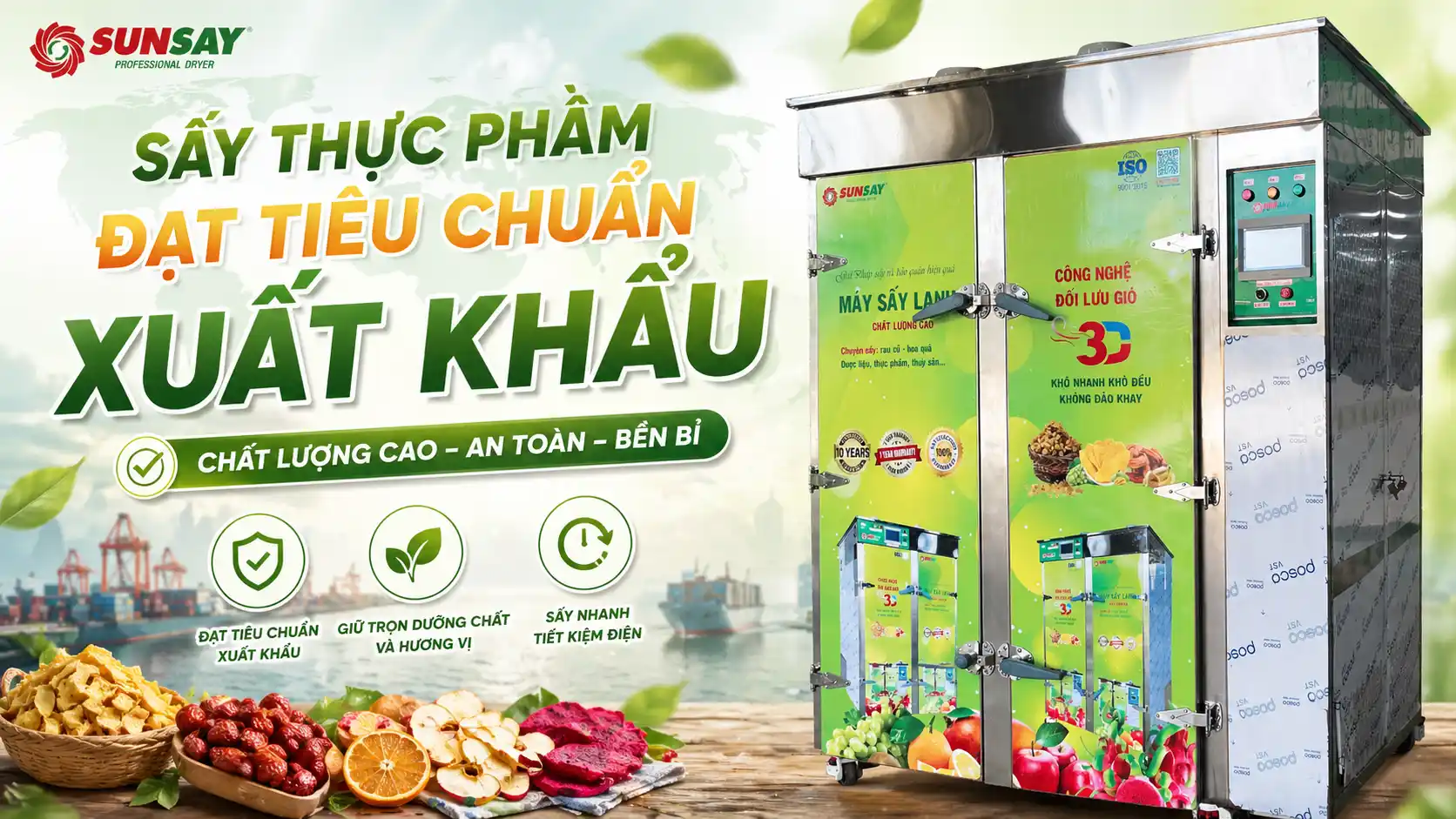 Sấy thực phẩm đạt tiêu chuẩn xuất khẩu bắt đầu từ việc kiểm soát nhiệt độ, độ ẩm và quy trình sấy bằng công nghệ phù hợp.