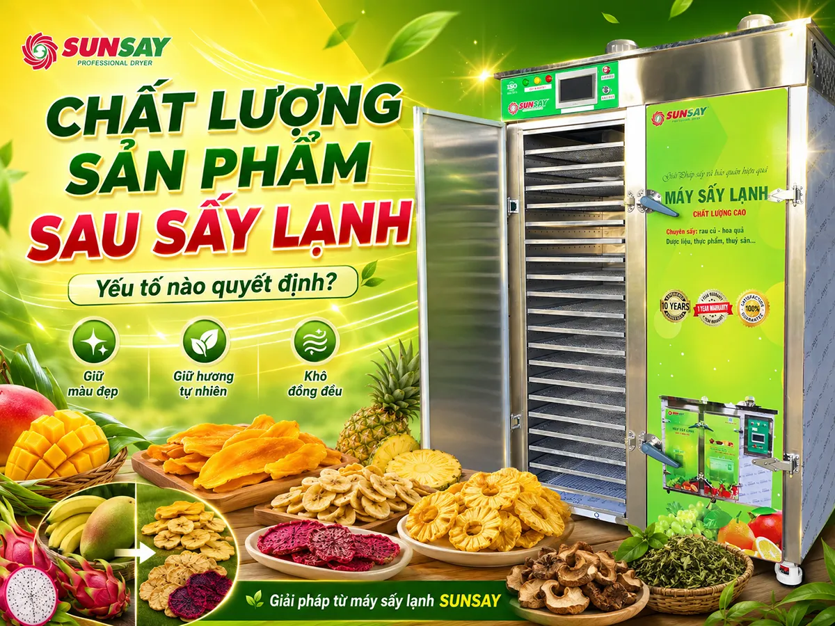 Chất lượng sản phẩm sau sấy lạnh phụ thuộc vào nhiều yếu tố: nguyên liệu đầu vào, nhiệt độ, độ ẩm, luồng gió và cách bảo quản sau sấy.