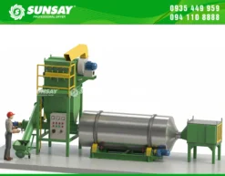 Máy sấy thùng quay theo mẻ 300kg hỗ trợ xử lý nguyên liệu dạng bột, hạt và vụn.