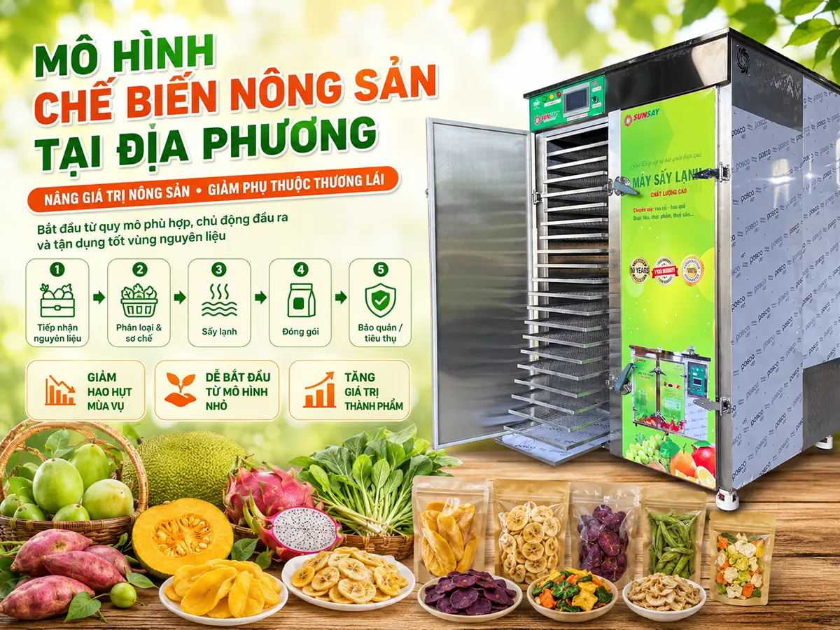 Mô hình chế biến nông sản tại địa phương giúp chủ động xử lý nguyên liệu sau thu hoạch và từng bước nâng cao giá trị sản phẩm.