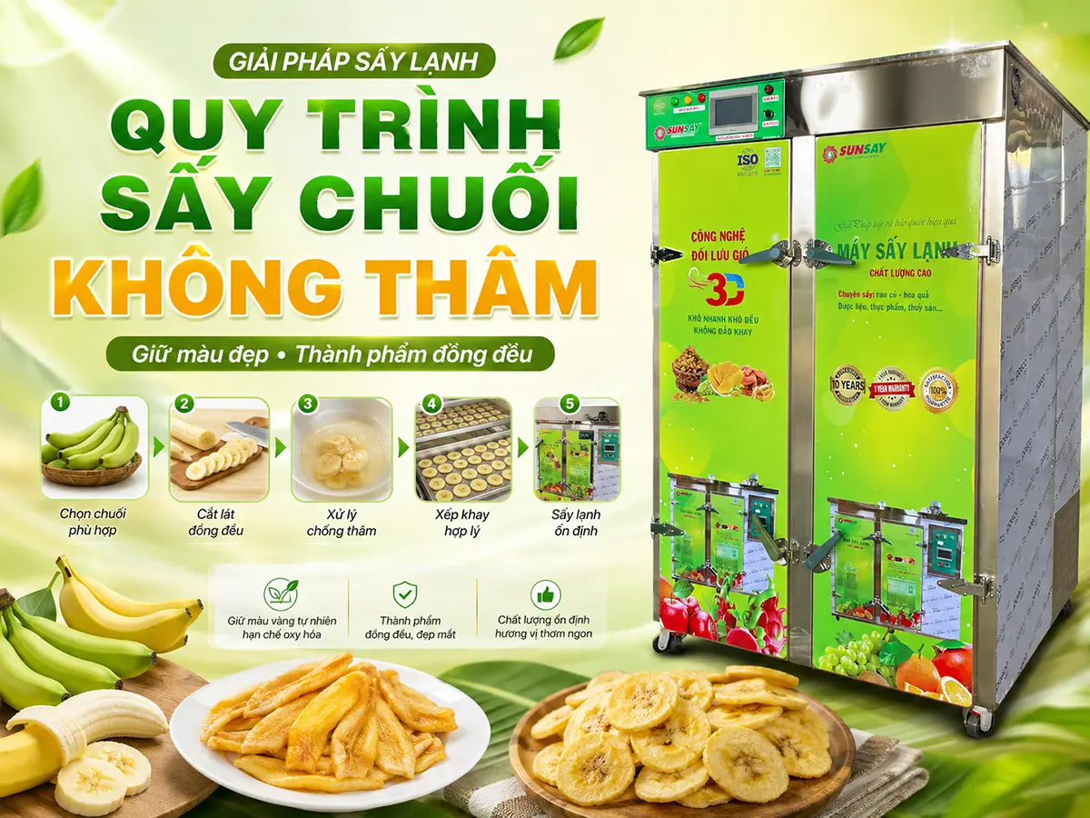 Quy trình sấy chuối không thâm bắt đầu từ việc lựa chọn nguyên liệu và xử lý ngay sau khi bóc, cắt.